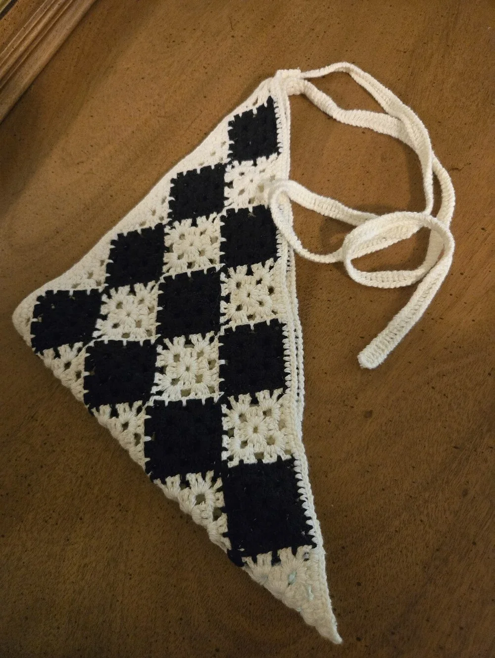Black And White Knitted Checkered Bandana